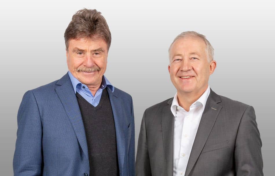 Karl-Walter Braun, Verwaltungsratspräsident (links) und Eugen Elmiger, CEO der Maxon Group (rechts)